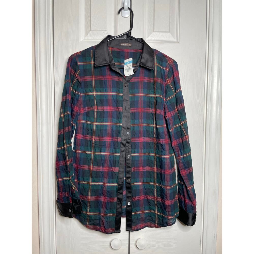 NEW J. McLaughlin Leal Plaid Blouse Green Red Womens Size XS